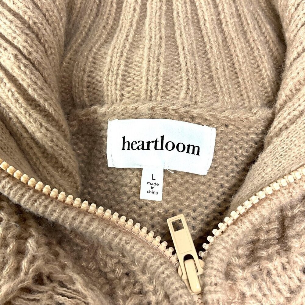 Heartloom Rylen Cardigan Sweater Size L Doe Beige Full Zip Collared Chunky - Picture 7 of 9